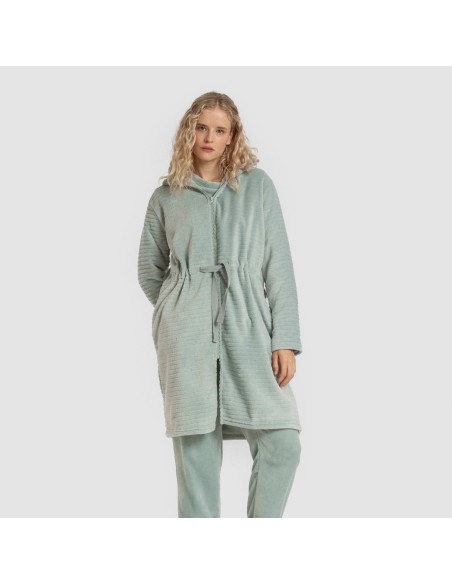Bata terciopelo raya cremallera batas-mujer