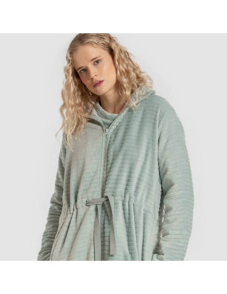 Bata terciopelo raya cremallera batas-mujer