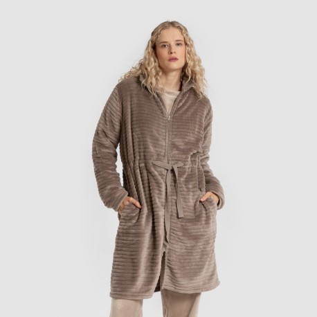 Bata terciopelo raya cremallera batas-mujer