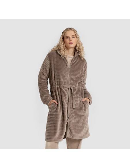 Bata terciopelo raya cremallera batas-mujer