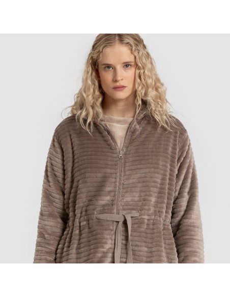 Bata terciopelo raya cremallera batas-mujer