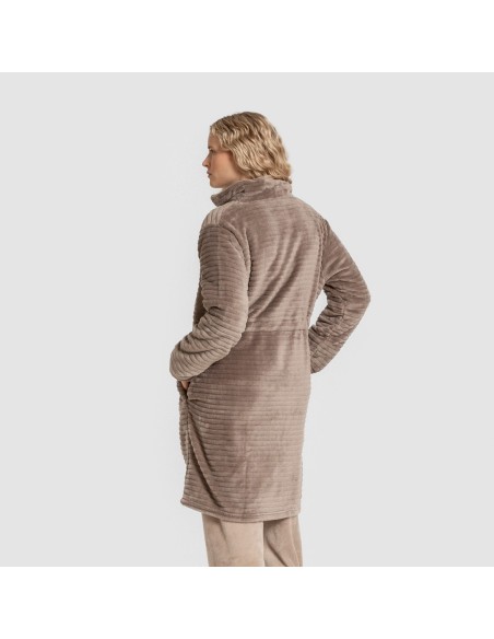 Bata terciopelo raya cremallera batas-mujer