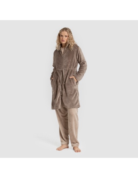 Bata terciopelo raya cremallera batas-mujer